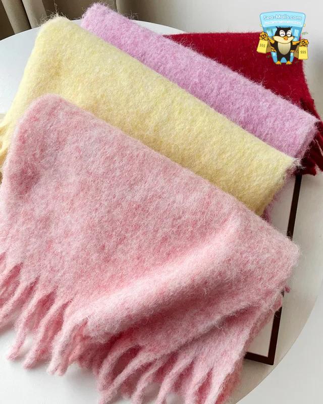 Wool Blend Long Winter Scarf Solid Color Thermal Shawl