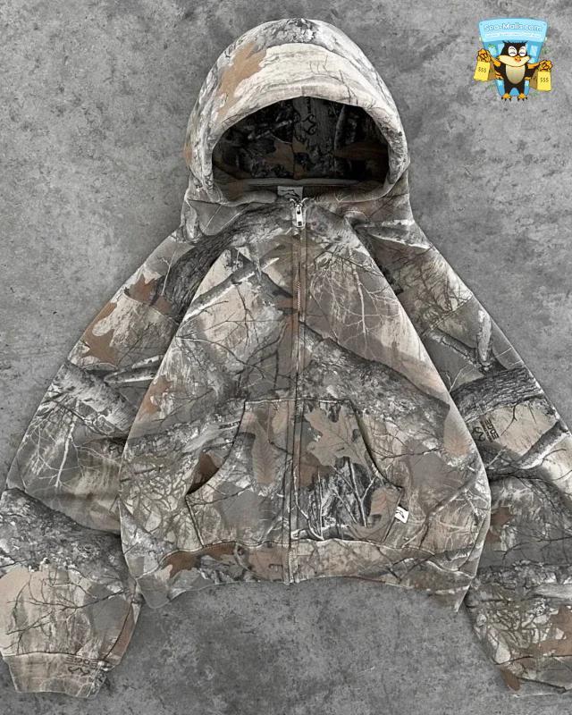 Y2K Retro Camo Zip Up Hoodie Oversized Streetwear Sweatshirt