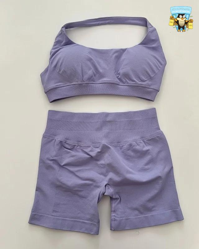 Yoga Shorts Set Seamless Scrunch Shorts Halter Sports Bra