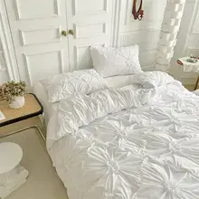 High Quality Three-dimensional Twist Flowers Bedding Set Queen Pinch Pleated Crafts Duvet Cover Set Double Blanket Cover Sets
