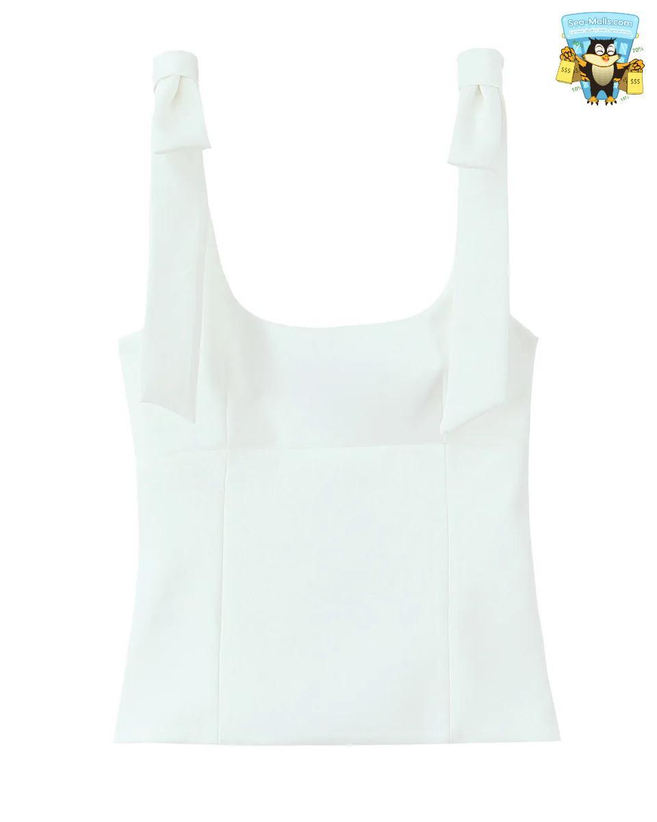 Women's Summer Elegant Square Collar Sleeveless Bow Sling Top with Side Zipper