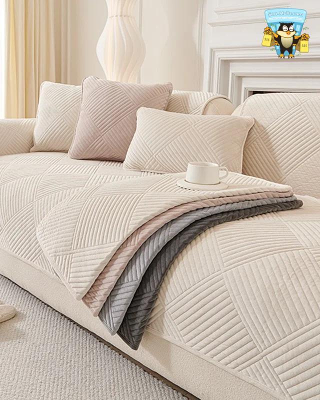 Solid Color Soft Sofa Mat Cover Non-Slip Couch Protector