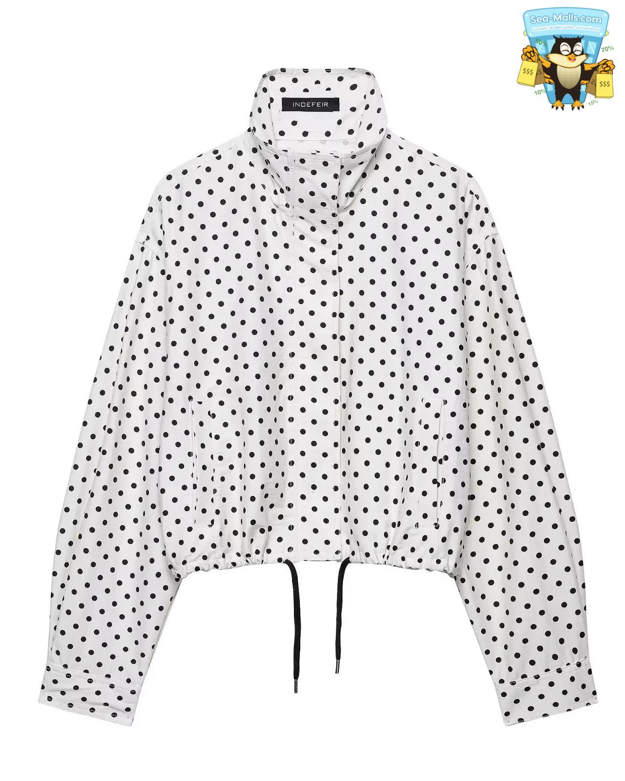 Women's Polka Dot Zipper Jacket with Pockets Long Sleeve Turtleneck Coat