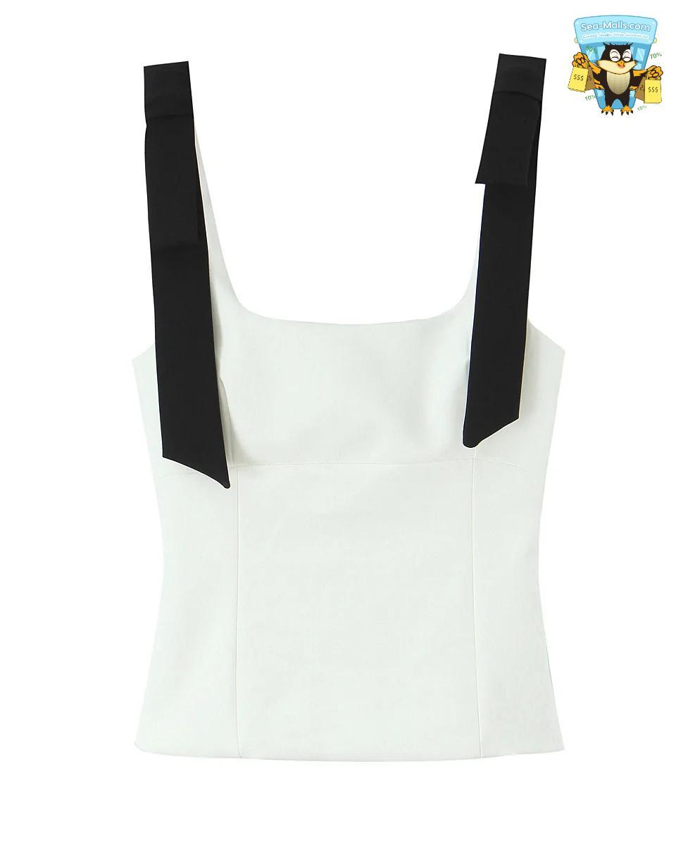 Women's Summer Elegant Square Collar Sleeveless Bow Sling Top with Side Zipper