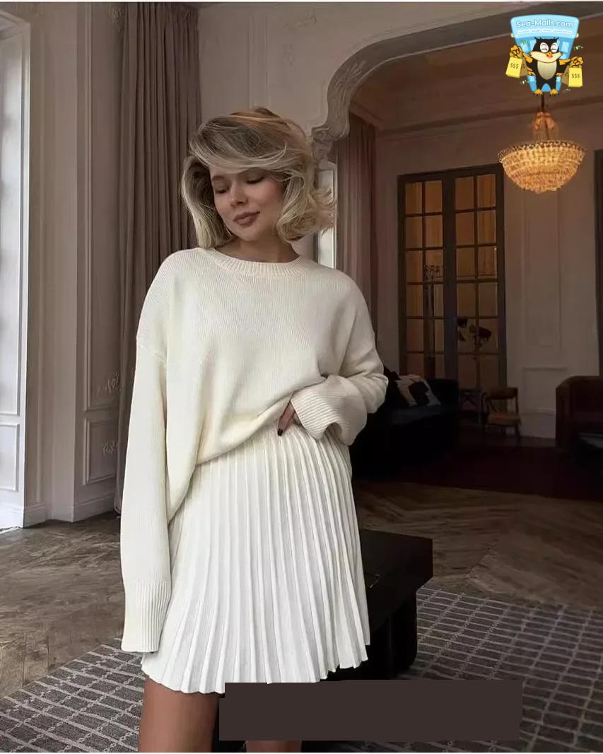Solid Color Knit Sweater Dress Set