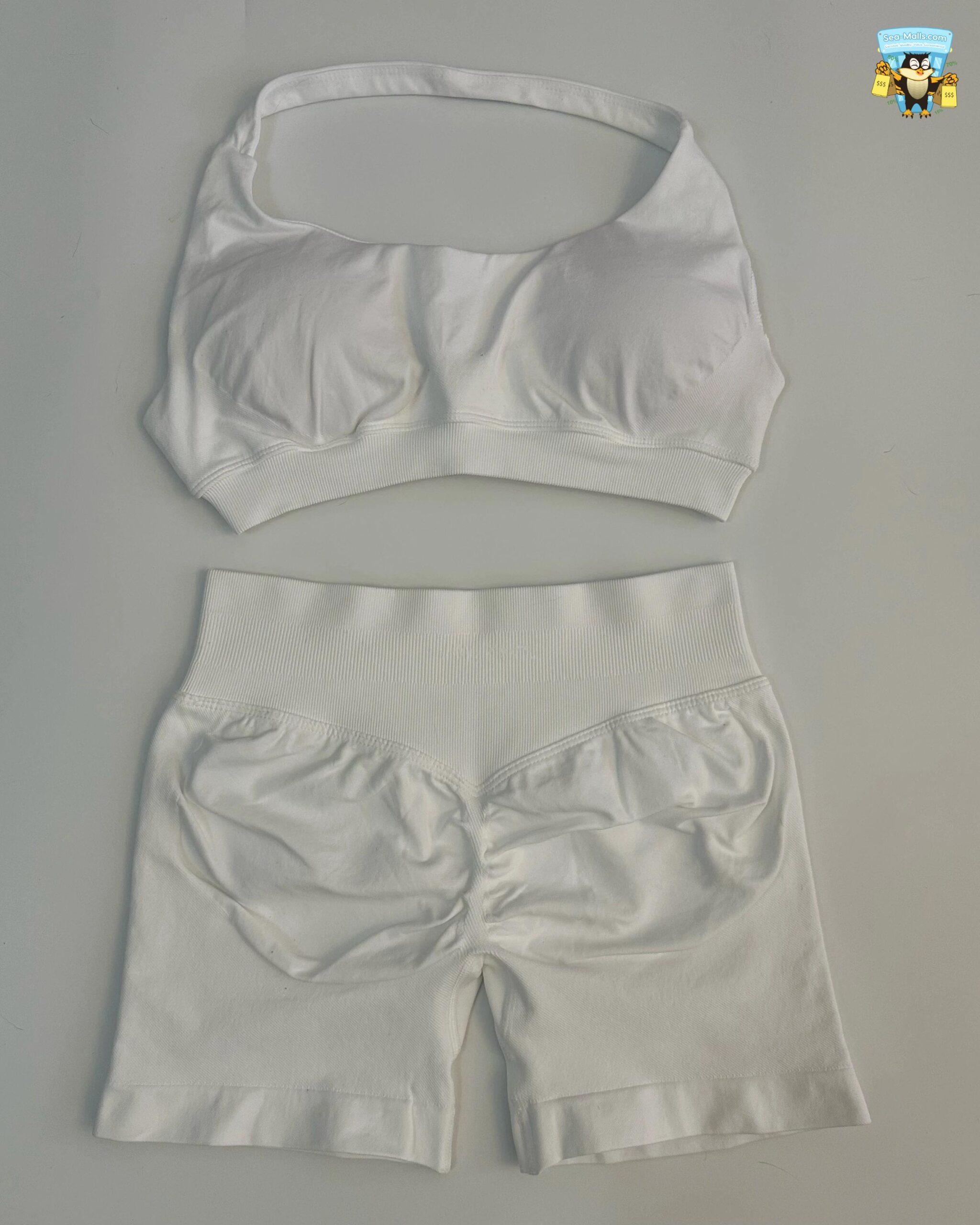Yoga Shorts Set Seamless Scrunch Shorts Halter Sports Bra