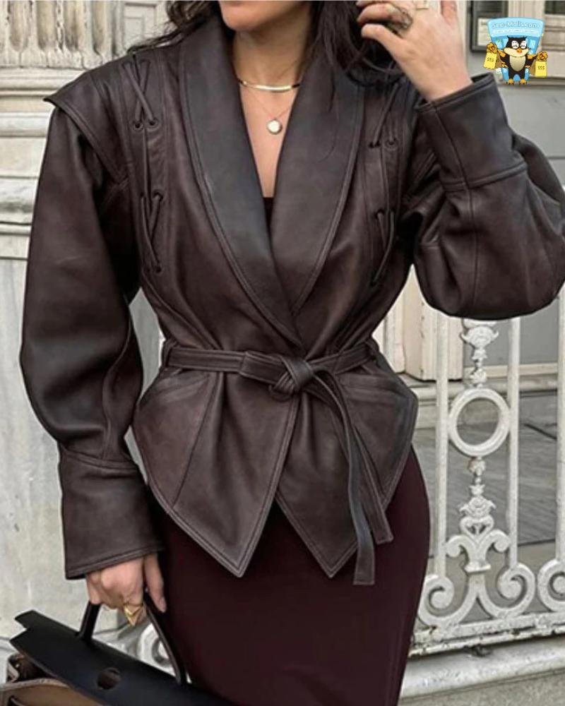 Oversized Faux Leather Jacket Women’s Belted Corset Style