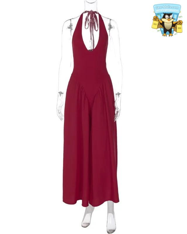 Backless Deep V Long Sexy Halter Sleeveless Dress