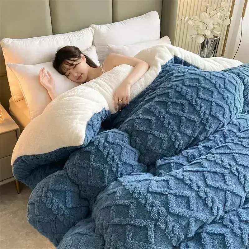 High-quality Thickened Winter Warm Bed Blanket Artificial Lamb Cashmere Weighted Blankets Thicker Warmth Duvet Quilt Comforter