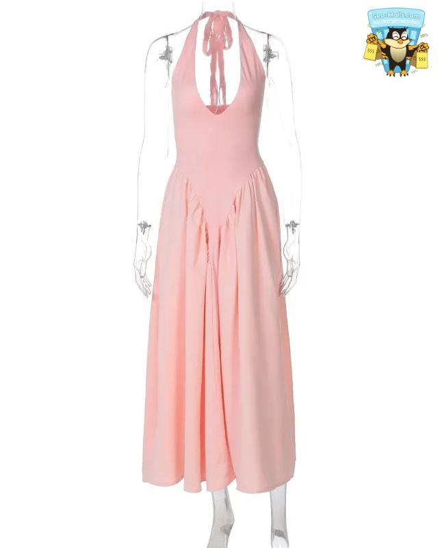 Backless Deep V Long Sexy Halter Sleeveless Dress