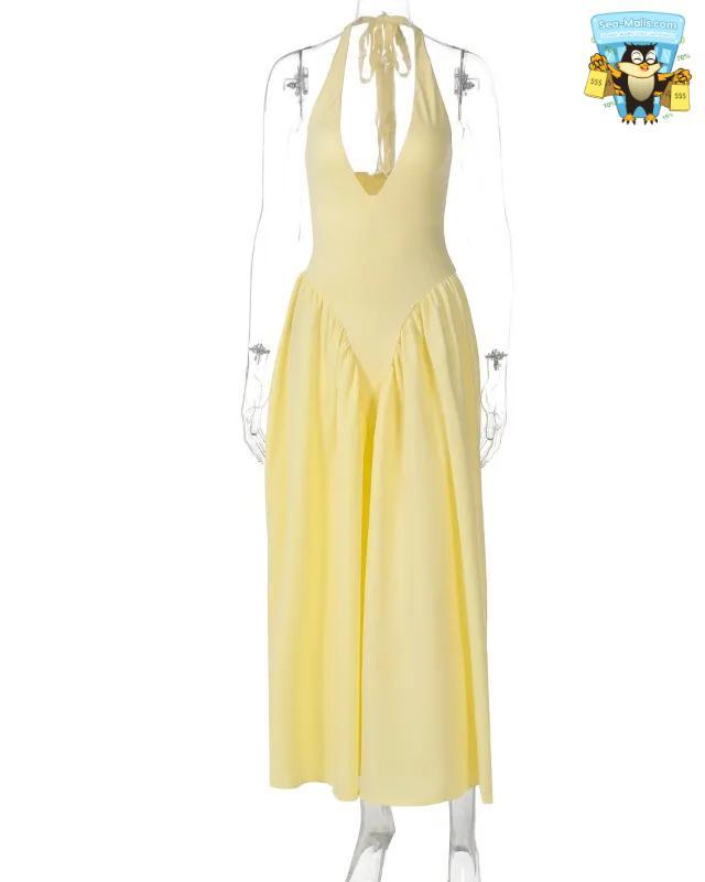 Backless Deep V Long Sexy Halter Sleeveless Dress