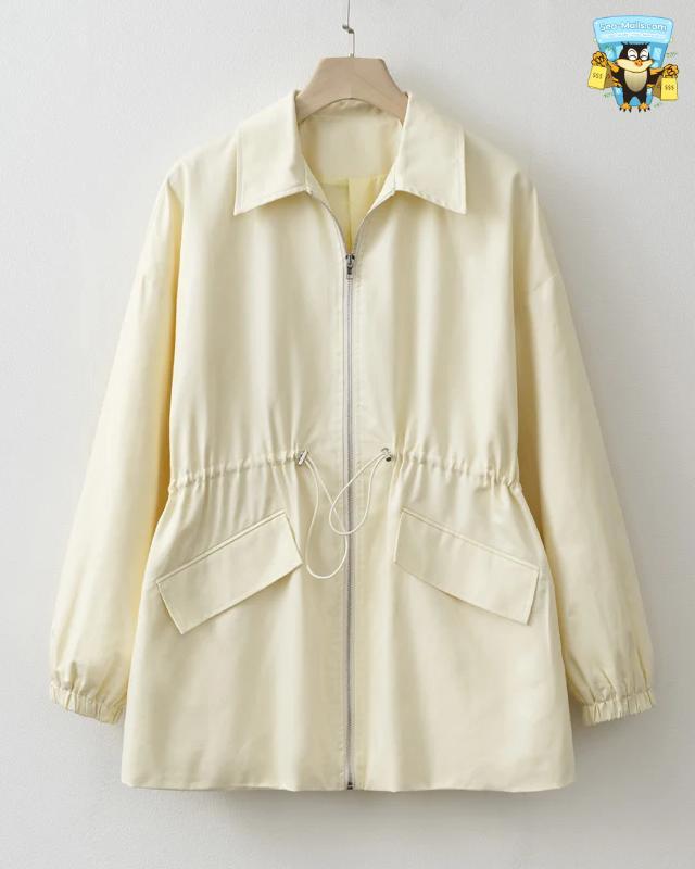 2025 Women Spring / Autumn Light Yellow Adjustable waist Zip Jacket