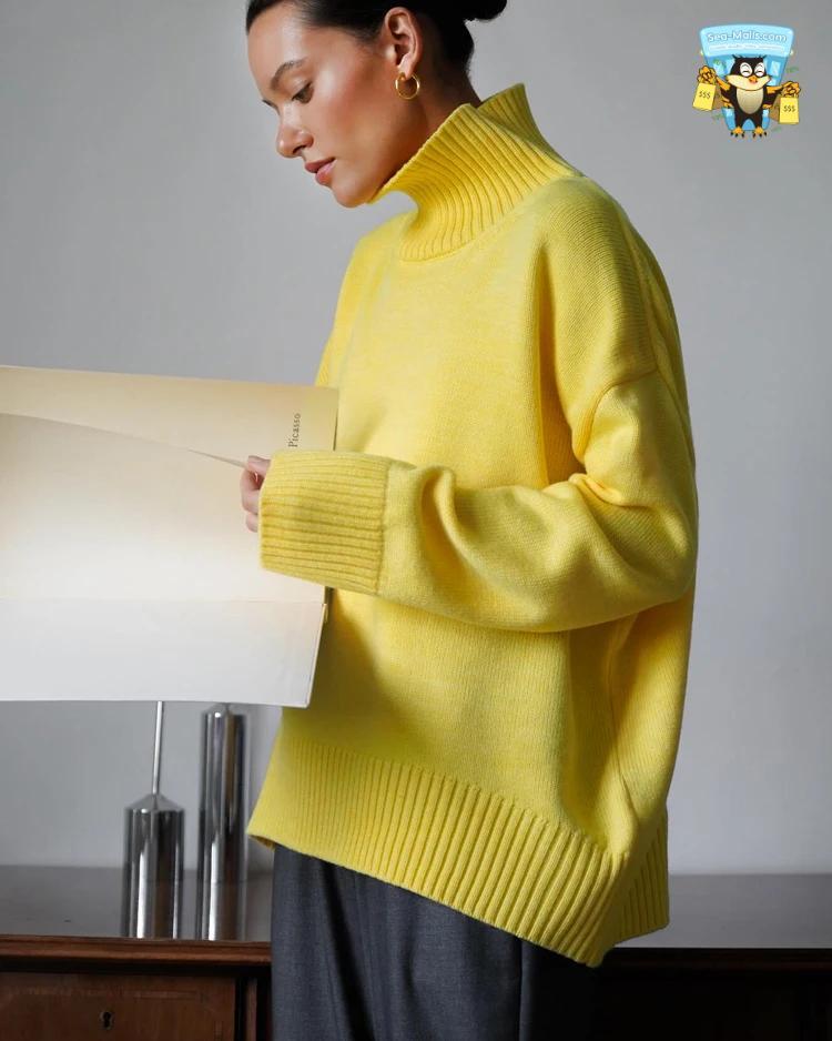 Autumn Women’s Oversize High-Collar Knitted Sweater