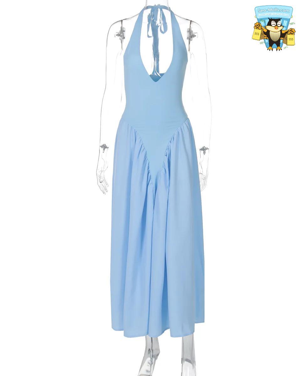 Backless Deep V Long Sexy Halter Sleeveless Dress