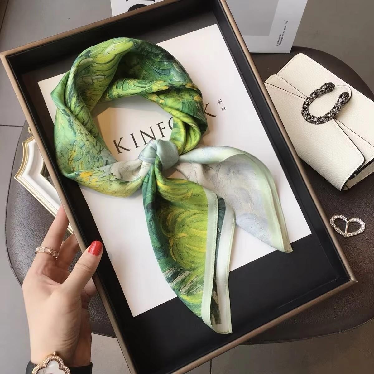 100% Natural Silk Square Scarf Women Hairband Neckerchief Wrap