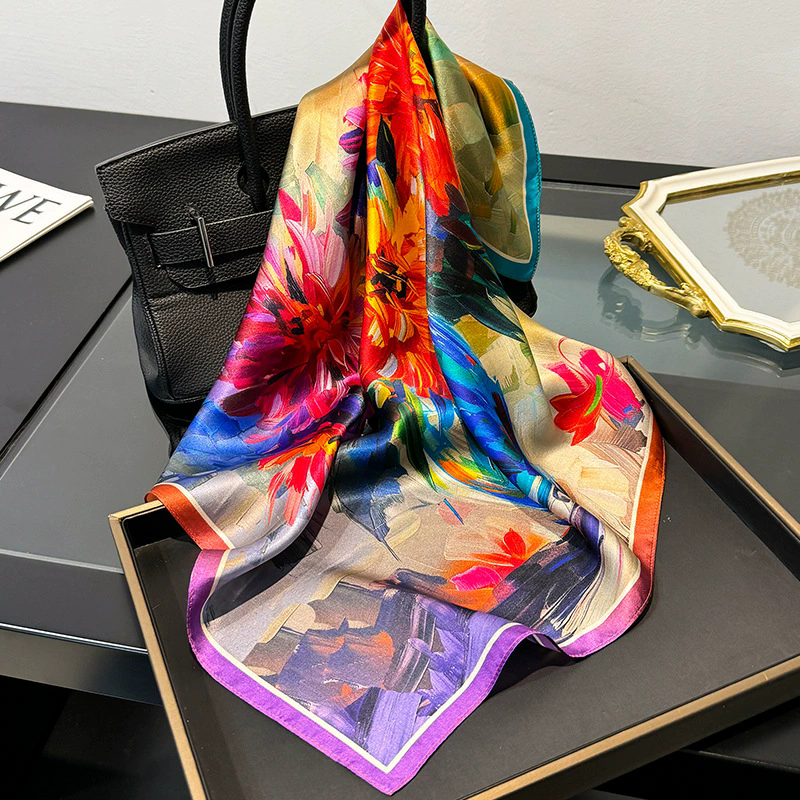 100% Pure Silk Floral Square Scarf Women Neck Hair Bandana