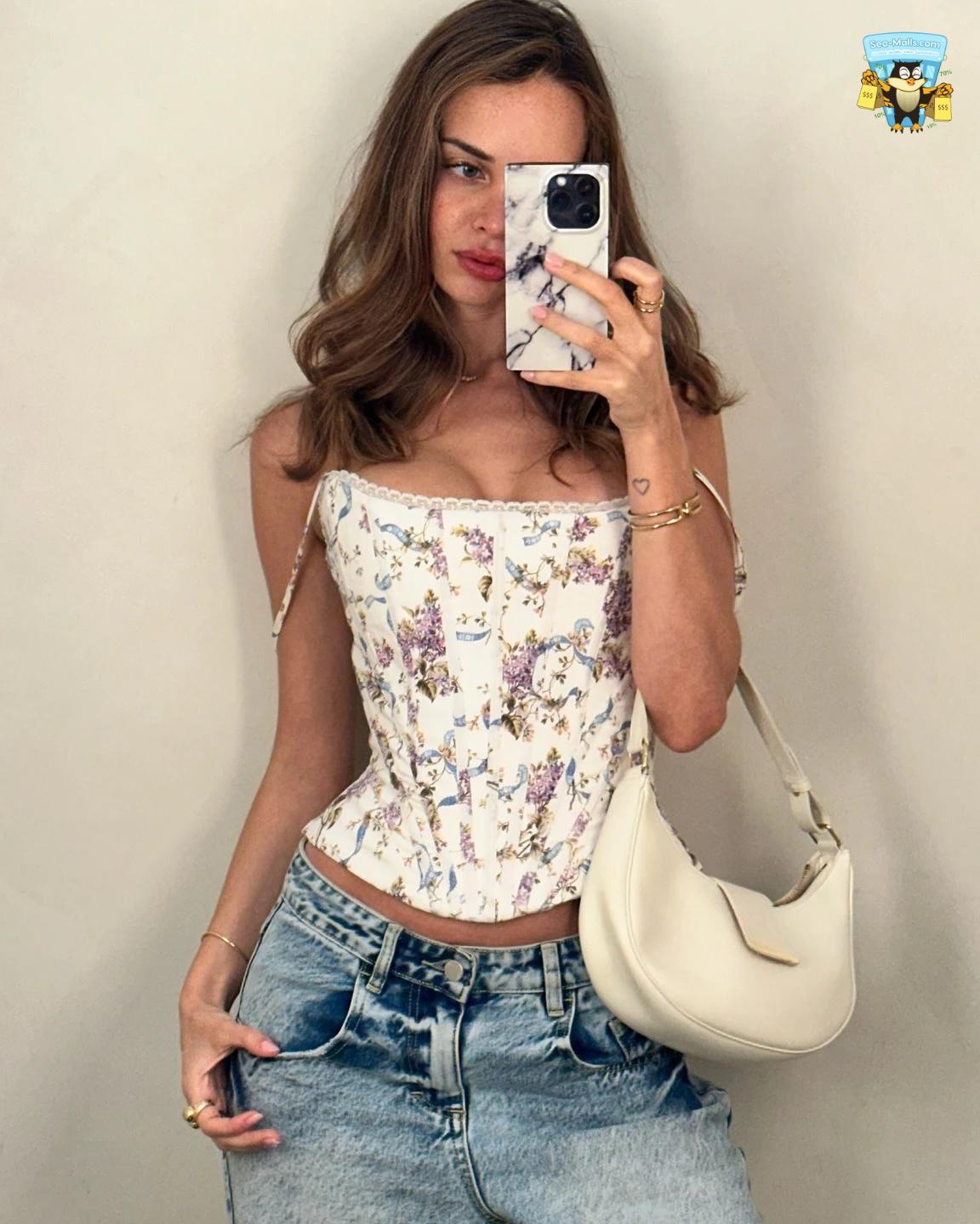 Summer Floral Lace-Up Corset Crop Top