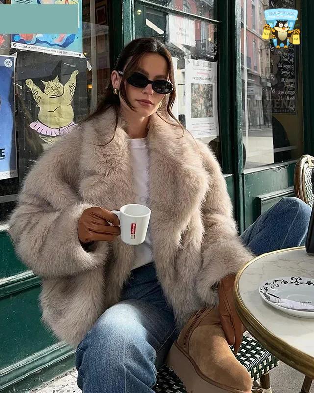 Gradient Faux Fur Jacket Women Winter Fluffy Fox Fur Coat