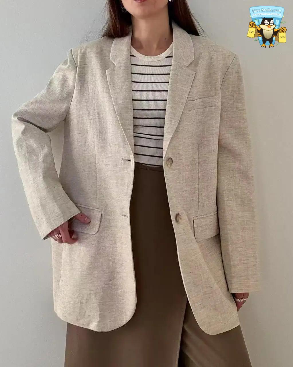 2025 Spring / Summer New Women Fashion Linen Basic Jacket Basic Blazer