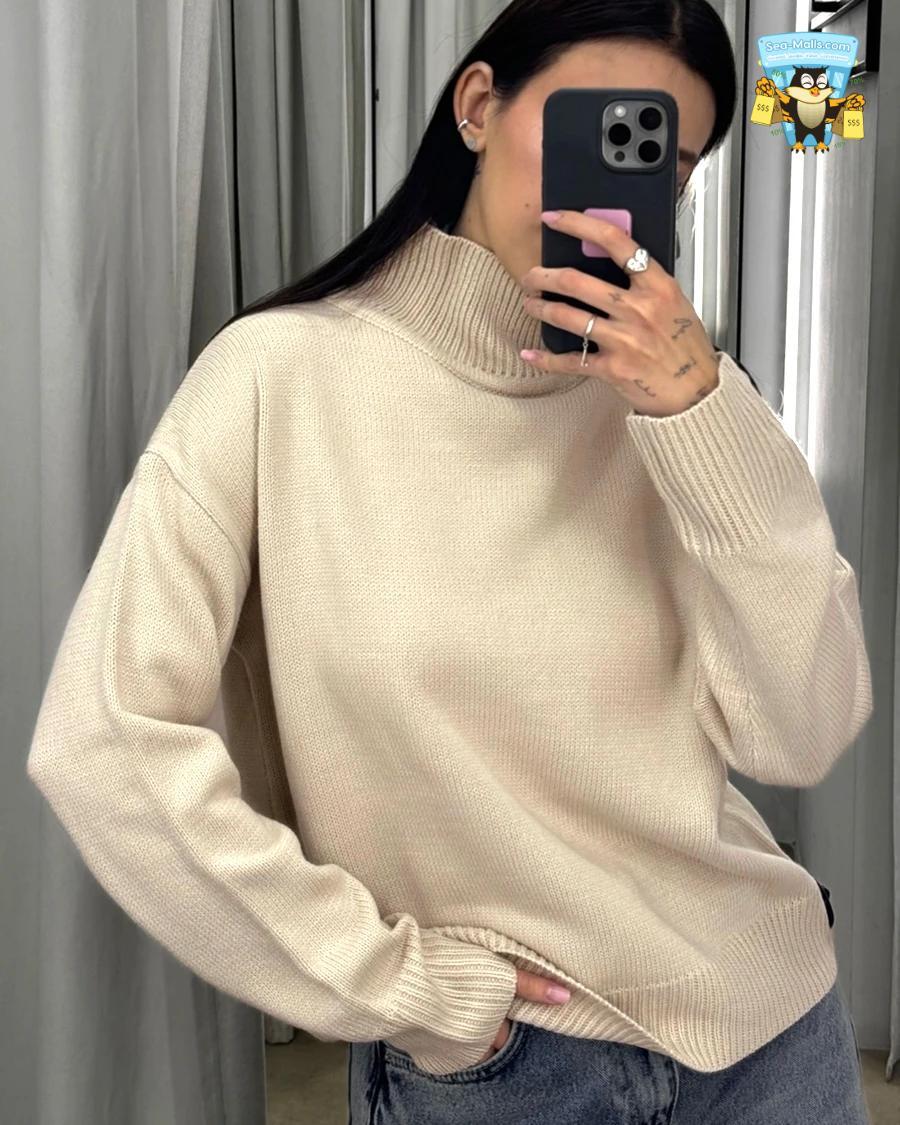Oversized Knitted Turtleneck Sweater – Vintage Winter Pullover