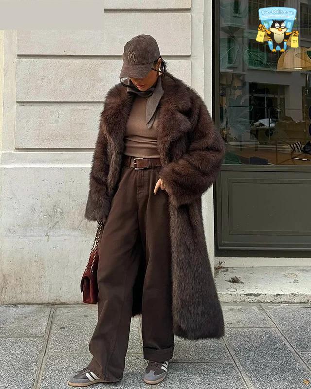 Vintage Long Faux Fox Fur Coat Women Winter Luxury Overcoat