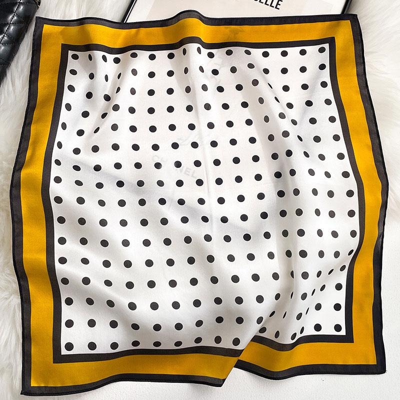 100% Pure Silk Square Scarf Women Dot Print Neckerchief Bandana