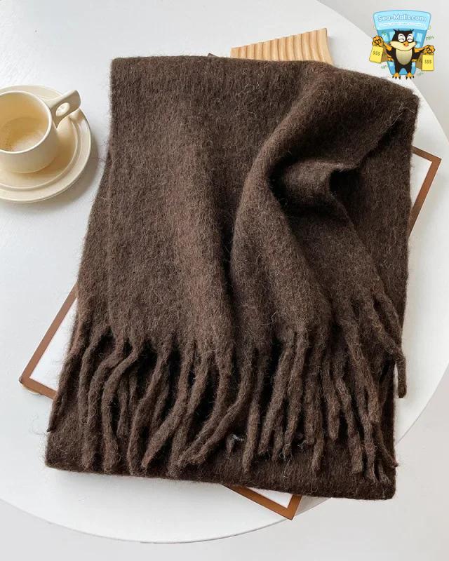 Wool Blend Long Winter Scarf Solid Color Thermal Shawl