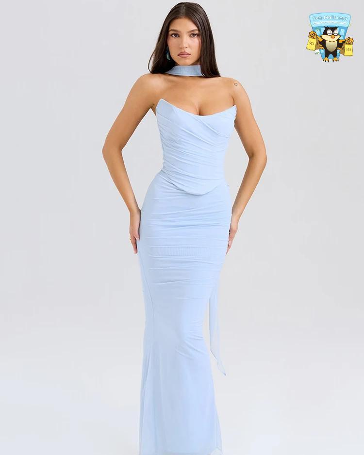 Sexy Two-Piece Set Strapless Crop Top & Maxi Skirt