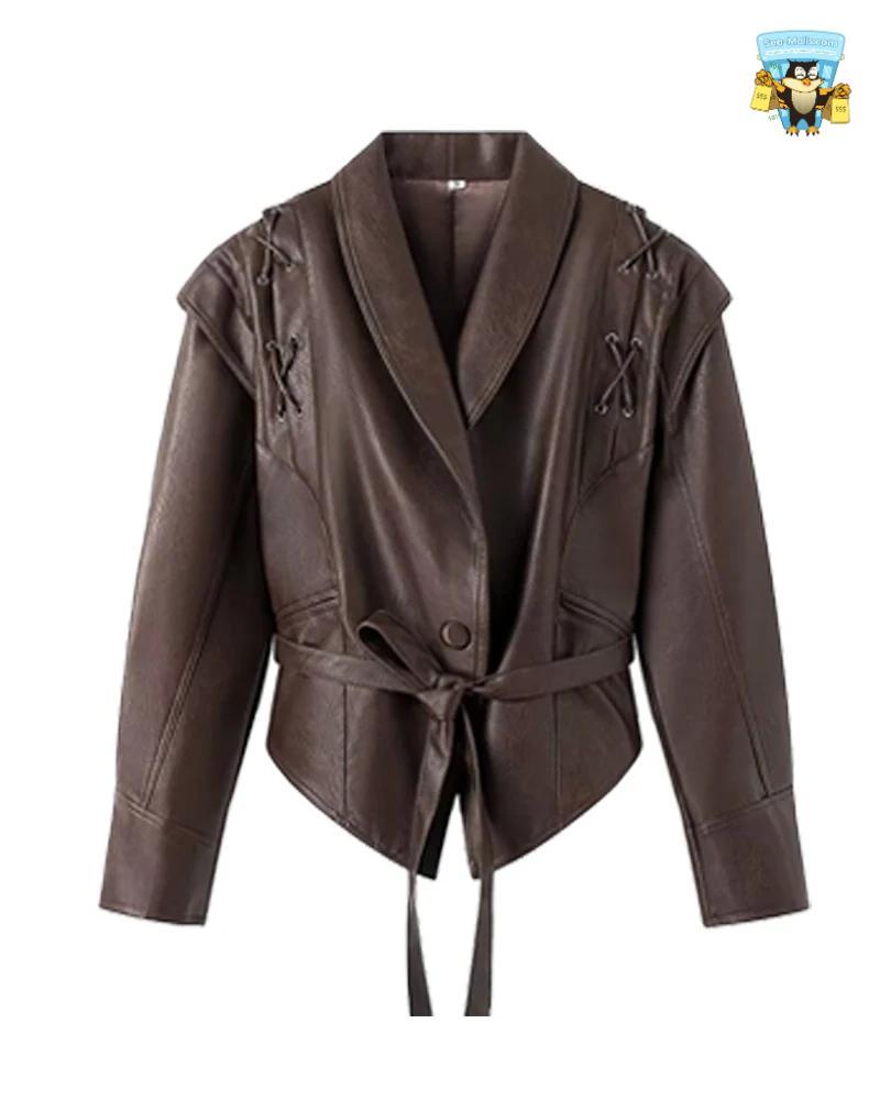 Oversized Faux Leather Jacket Women’s Belted Corset Style