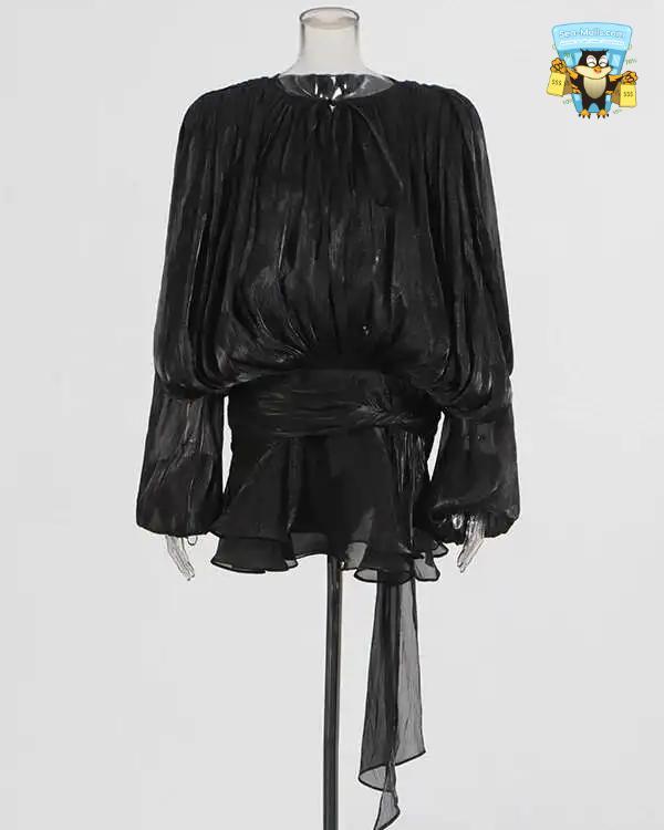 Chic Lace-Up V-Neck Mini Dress with Ruffle Hem & Tie Waist