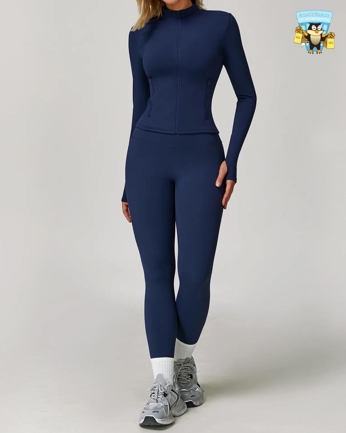 Women’s 2/3PCS Yoga Suit Set – Long Sleeve, Sports Bra & Leggings
