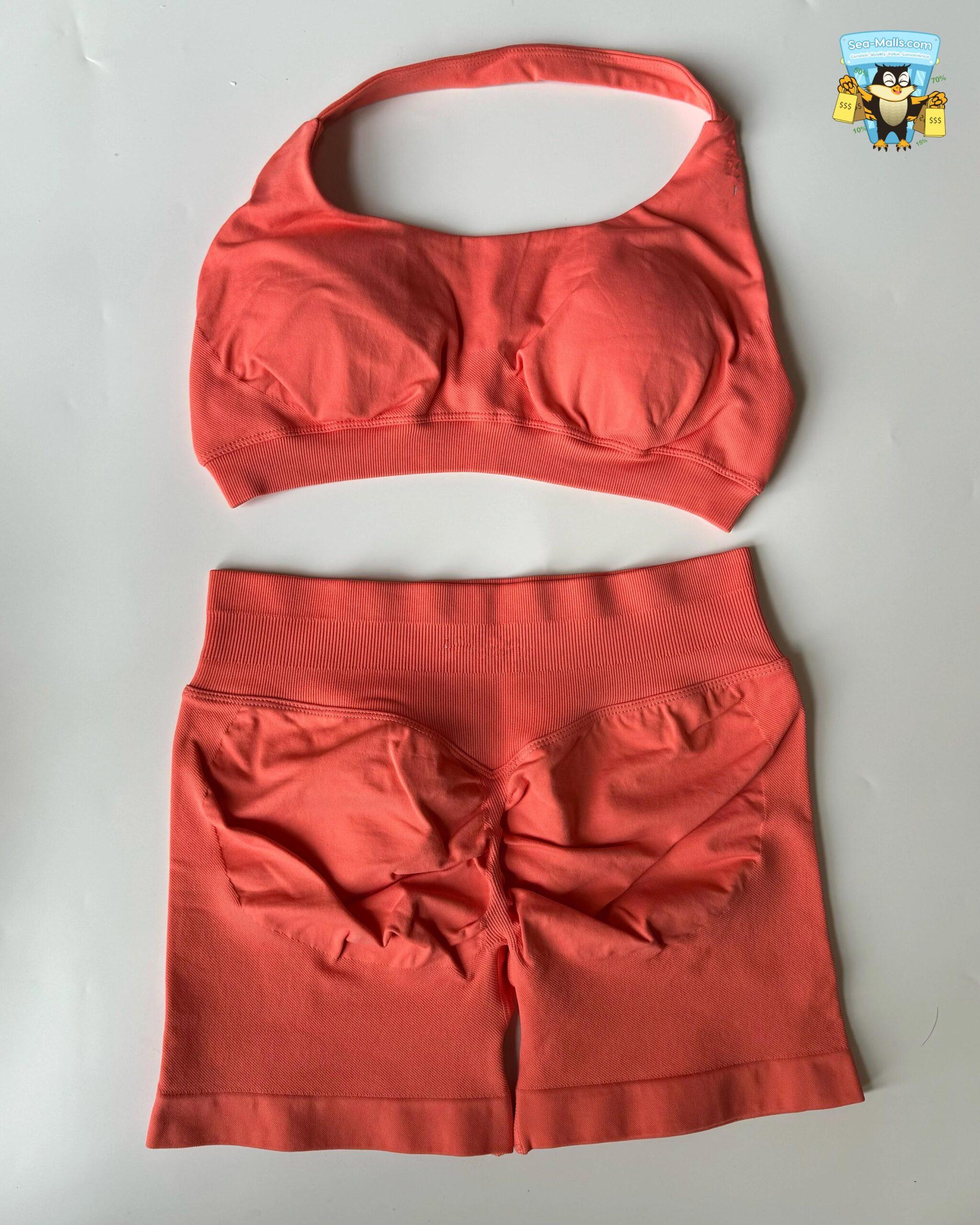 Yoga Shorts Set Seamless Scrunch Shorts Halter Sports Bra