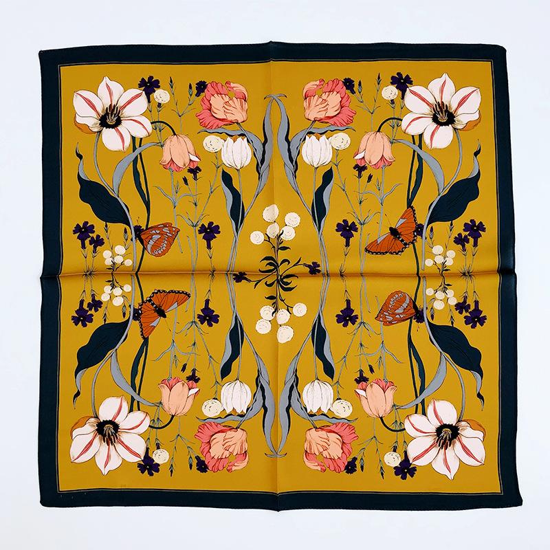 100% Pure Silk Floral Square Scarf Women Neck Hair Bandana