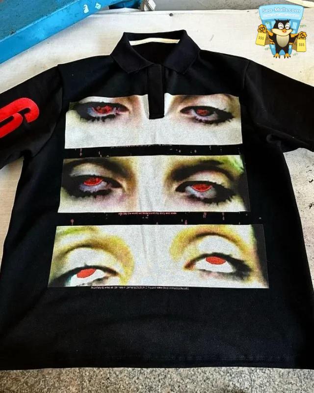 Y2K Punk Goth Street Polo Shirt – Unique Graphic Eyes Print Summer Top