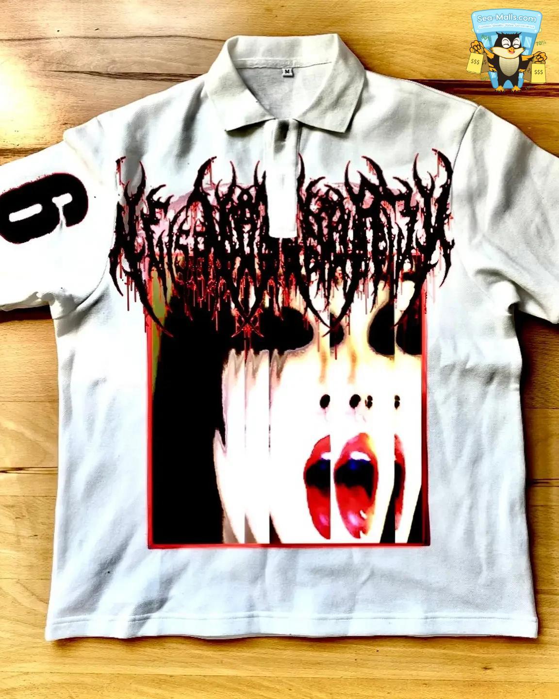 Y2K Punk Goth Street Polo Shirt – Unique Graphic Eyes Print Summer Top