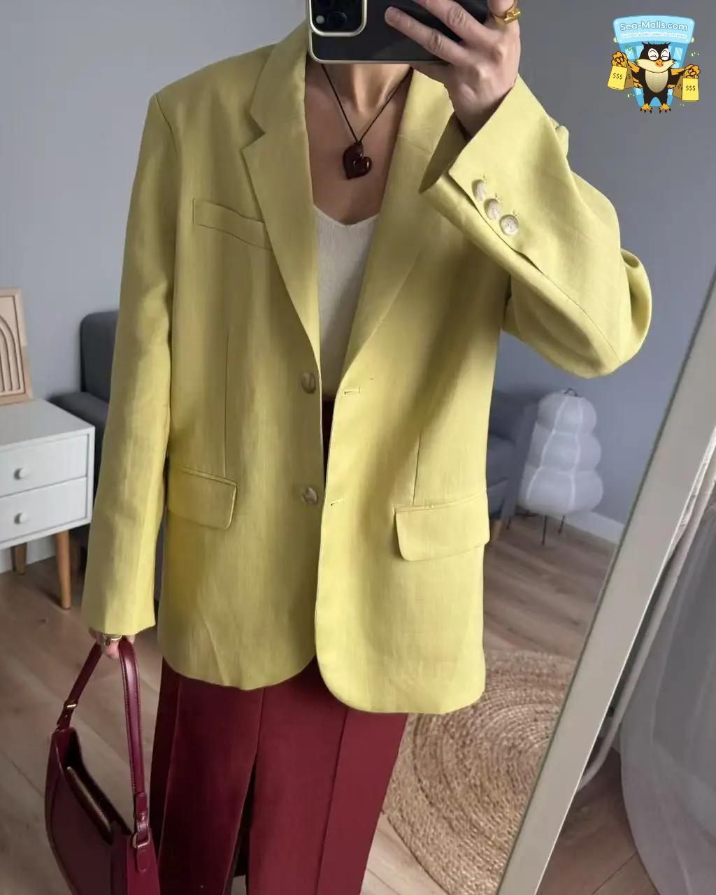 2025 Spring / Summer New Women Fashion Linen Basic Jacket Basic Blazer