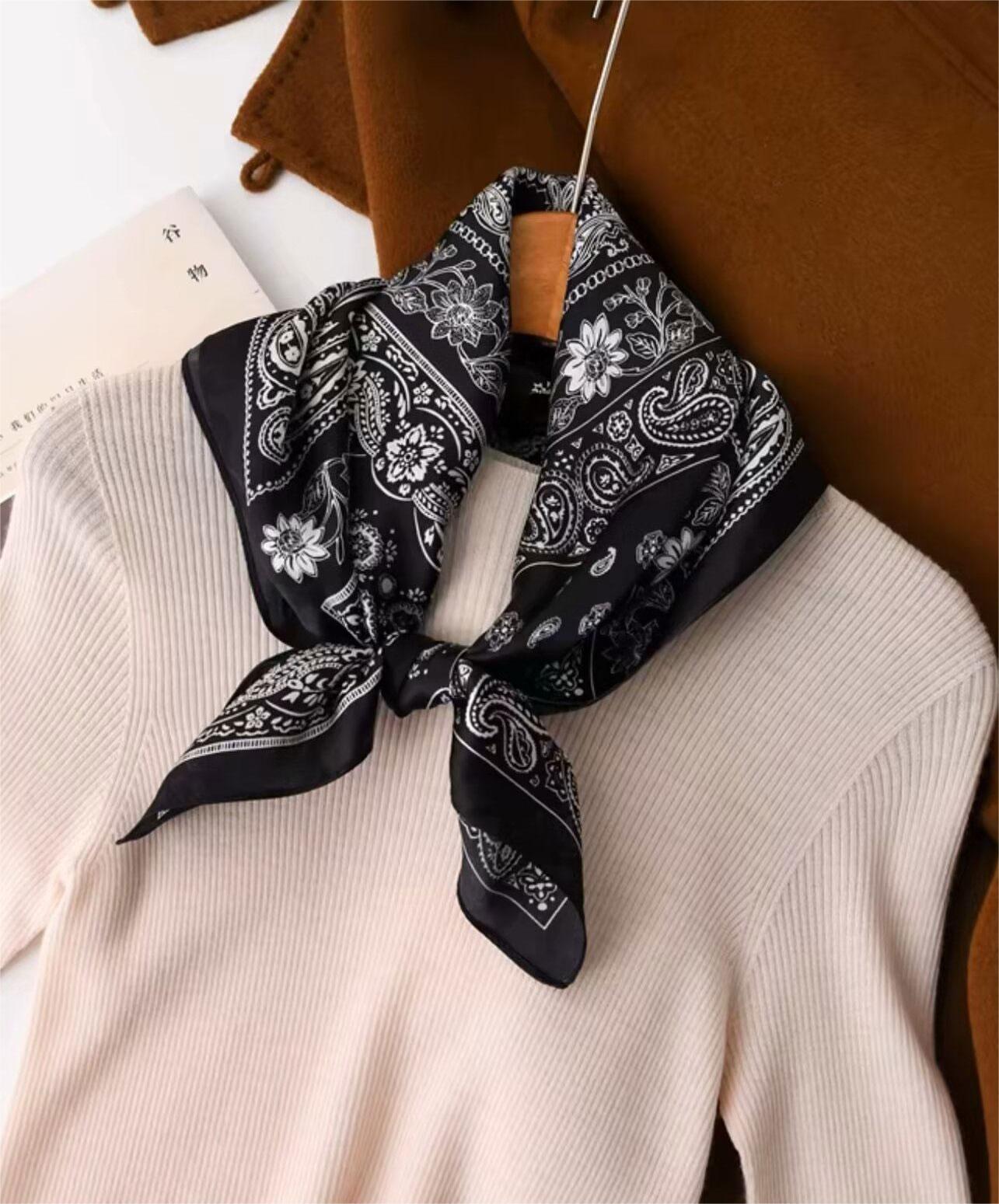 100% Pure Silk Square Scarf Women Dot Print Neckerchief Bandana