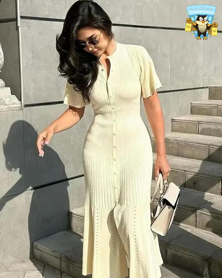 Elegant Knitted Single-Breasted Summer Midi Dress