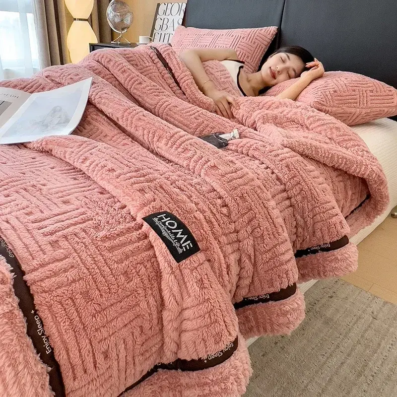 New Half Sides Fleece Autumn Winter Blanket Soft Fluffy Maternal and Child Grade Bed Blankets Warm Breathable Sofa Cover Blanket