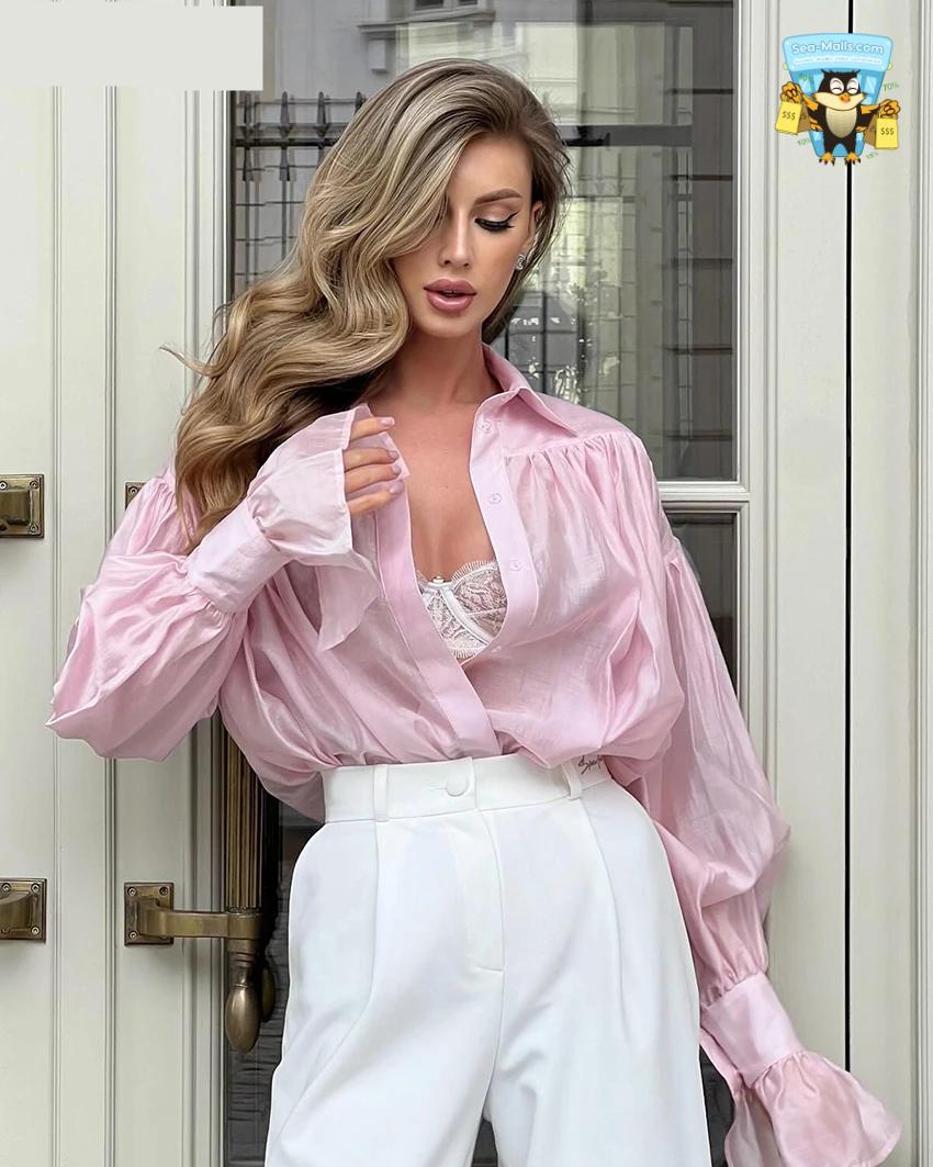 Elegant Loose Fit Long Sleeve Office Blouse