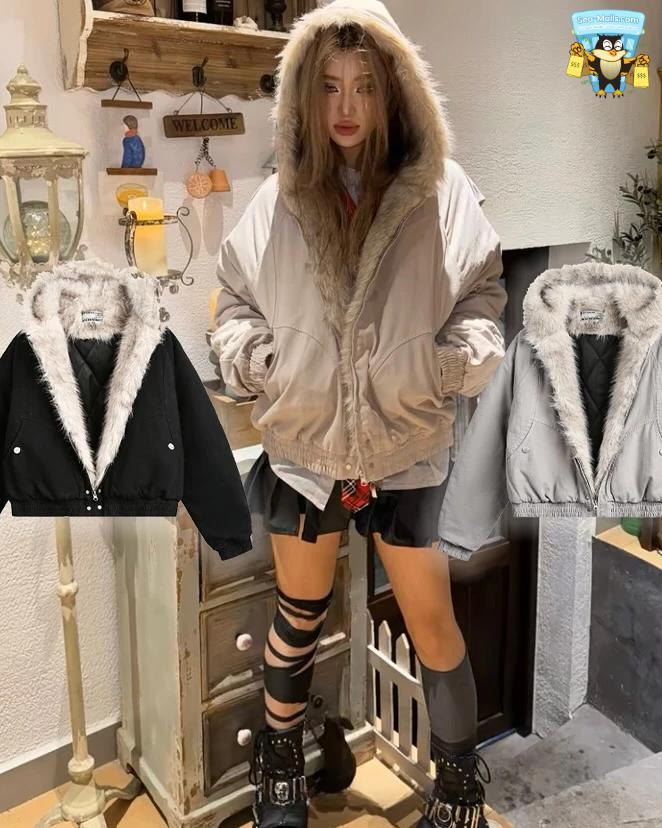 Style Unisex Winter Coat Faux Fur Collar Jacket
