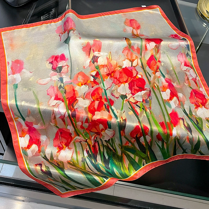 100% Pure Silk Floral Square Scarf Women Neck Hair Bandana