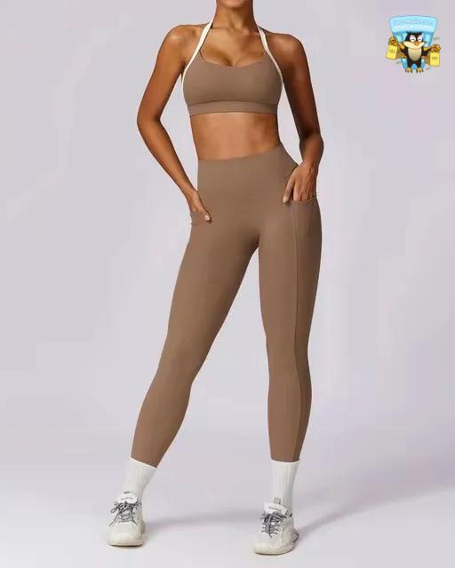 Women’s 2PCS Yoga Set with Long Sleeve Crop Top