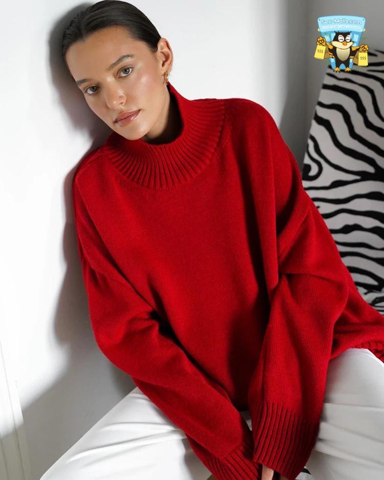 Oversized Knitted Turtleneck Sweater – Vintage Winter Pullover
