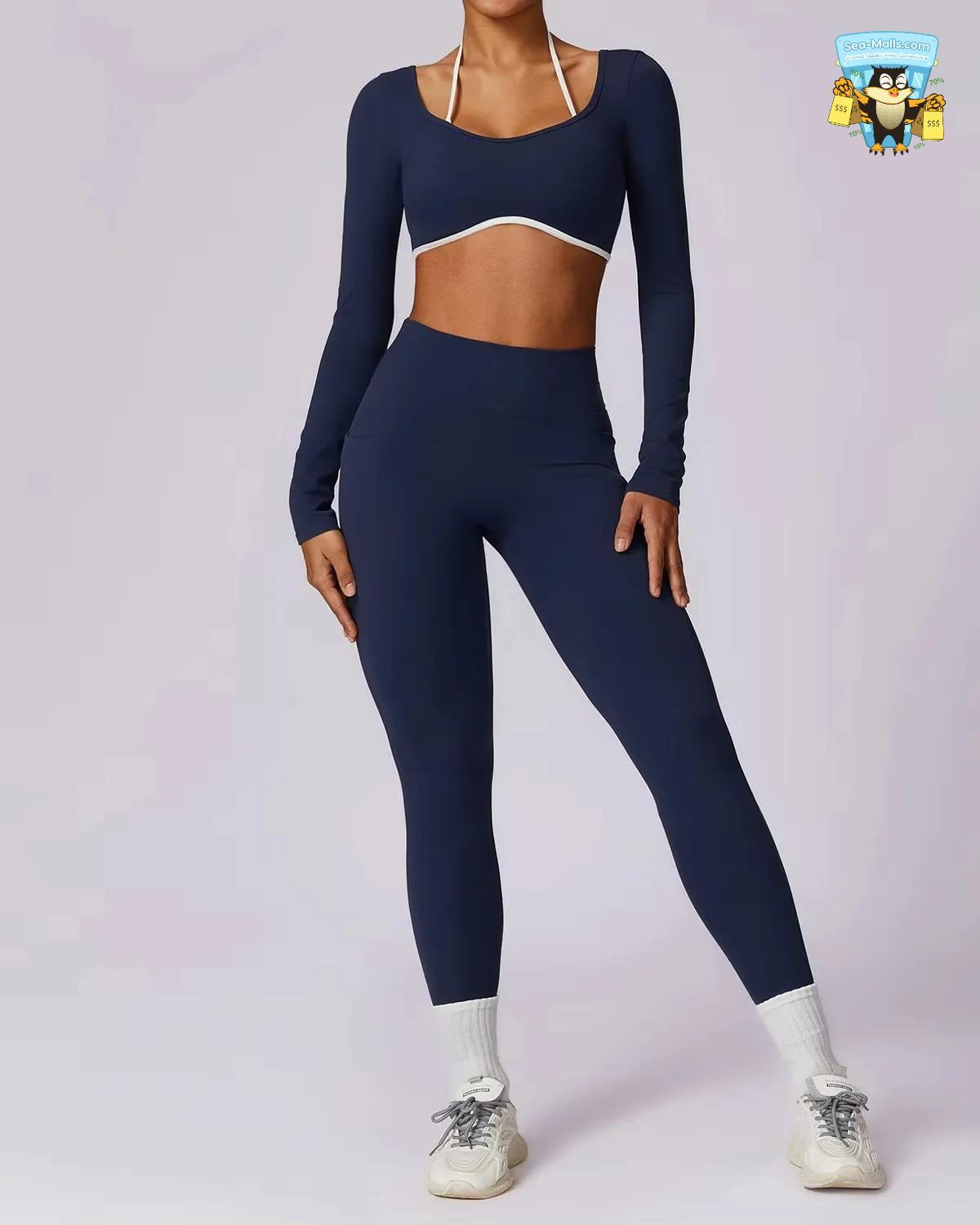 Women’s 2PCS Yoga Set with Long Sleeve Crop Top