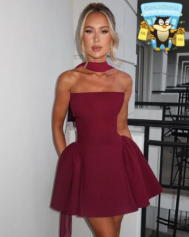 Strapless A-line Mini Dress Backless Bodycon Party Dress for Women