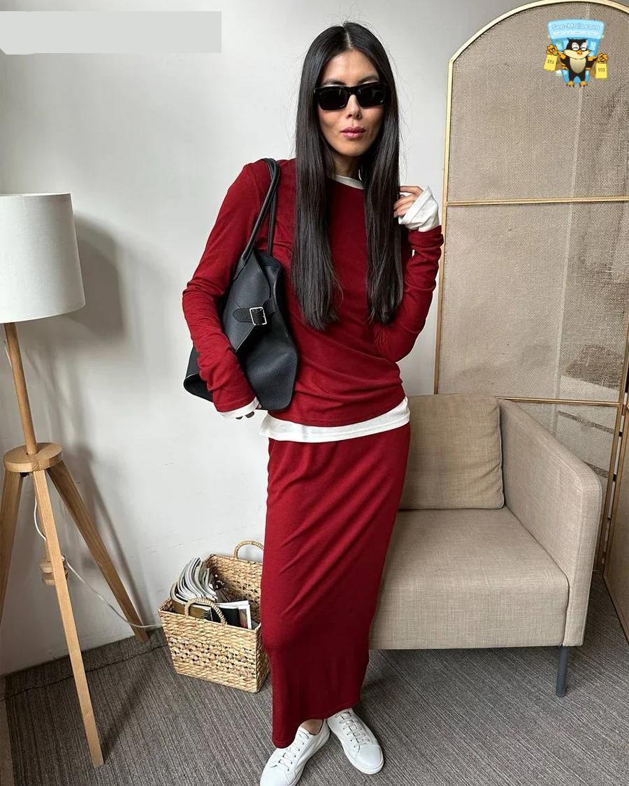 Modal Soft 2-Piece Women’s Set Long Sleeve Top & High-Waist Skirt Casual 2025