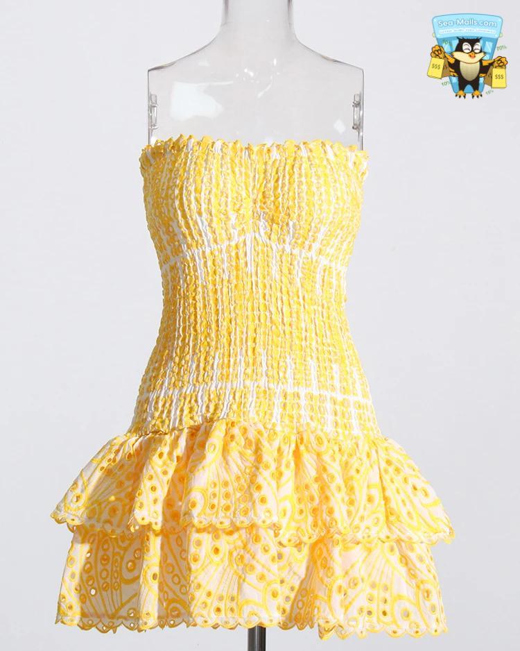 Cut Out Layered Hem Strapless Sleeveless Mini Dress