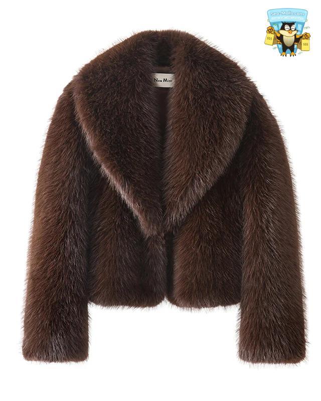 Shawl Collar Faux Fox Fur Coat Women Winter Short Jacket