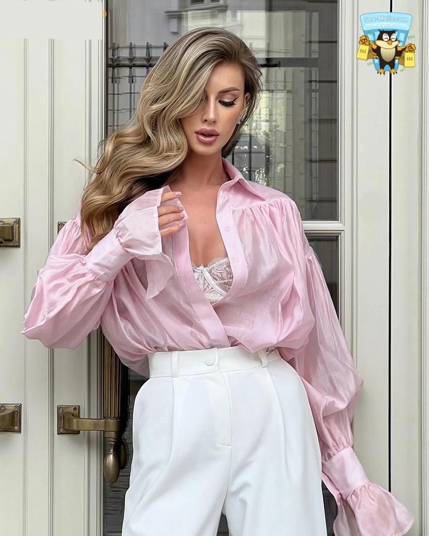 Elegant Loose Fit Long Sleeve Office Blouse